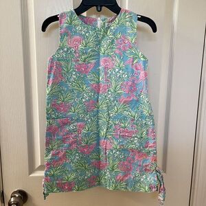 Lilly Pulitzer Flamingo Pelican Shift Dress Pink Green Blue Girls Size 7